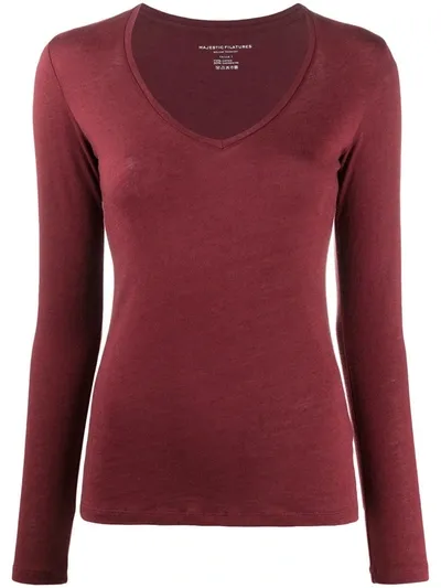 Majestic V-neck Jumper In Red