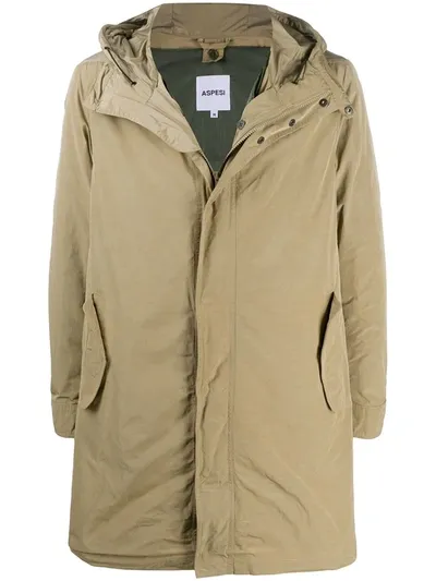 Aspesi Hooded Zipped Parka In Neutrals