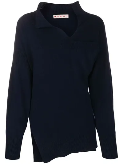 Marni Asymmetric Cashmere Cardigan In Blue