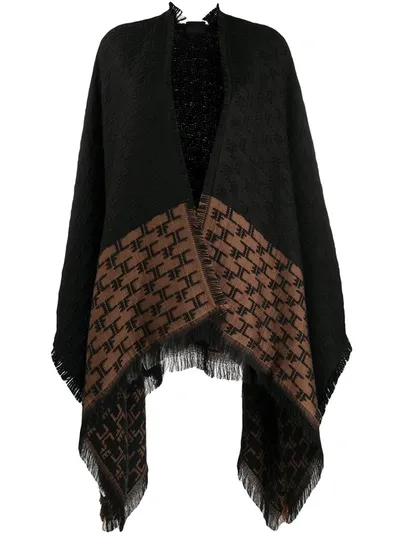 Elisabetta Franchi Fringed Cape In Black And Brown