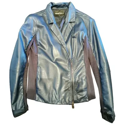 Pre-owned Emporio Armani Leather Biker Jacket In Blue