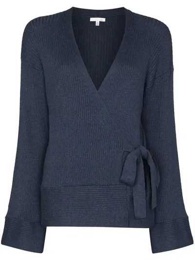 Skin Kylee Ribbed Cotton-blend Wrap Cardigan In Blue