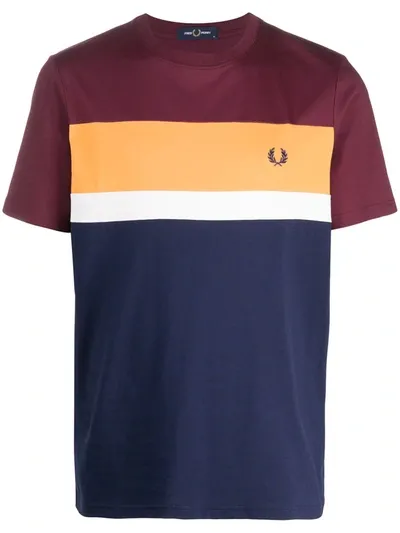 Fred Perry Embroidered Logo Colour-block T-shirt In Purple