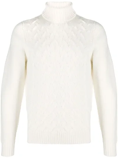 Drumohr Roll Neck Cable Knit Sweater In Neutrals