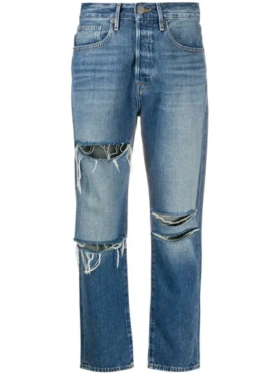 Frame Ripped High-rise Boyfriend Jeans In Blue