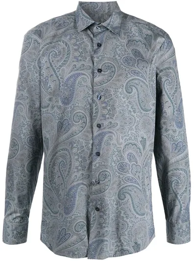 Etro Long Sleeved Paisley Print Shirt In Blue