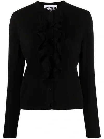 Moschino Ruffle-trim Cardigan In Black