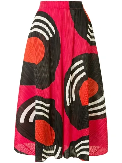 Issey Miyake Record Print Plissé Skirt In Red