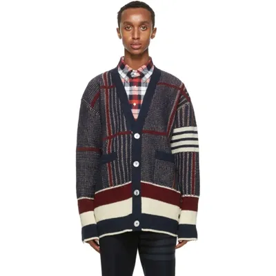 Thom Browne 4-bar Check-pattern Cardigan In 960 Rwbwht