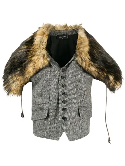 Dsquared2 Faux-fur Shoulder Waistcoat In Black