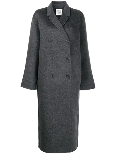 Totême Double Breasted Long Coat In Grey