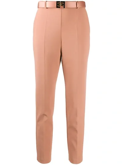 Elisabetta Franchi Belted Slim-fit Trousers In W71 Rose Gold