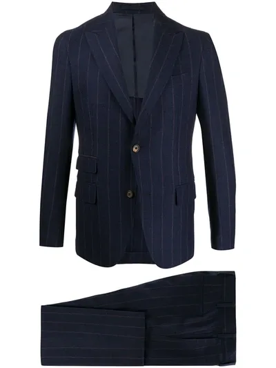 Eleventy Woven Pinstripe Single-breasted Suit In Blue