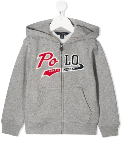 Ralph Lauren Kids' Logo Zip-up Cotton Hoodie In Grey