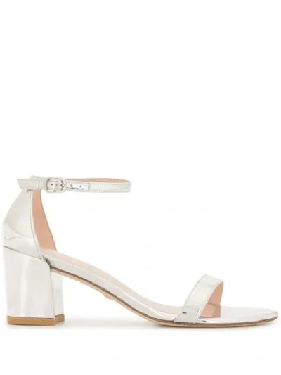 Stuart Weitzman Simplespe Metallic Sandals In Silver