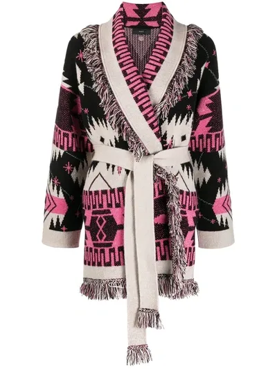 Alanui Patterned Intarsia-knit Cardi-coat In Pink,beige,black