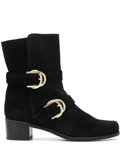 Stuart Weitzman Buckled Suede Ankle Boots In Black