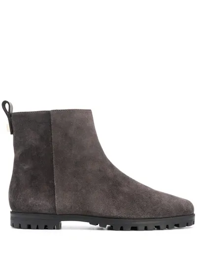 Stuart Weitzman Riley Flat Suede Ankle Boots In Grey