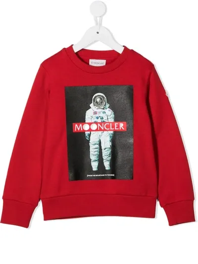 Moncler Kids' Graphic Print Long-sleeve Sweatshirt In Red