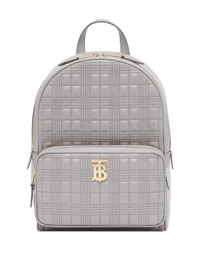 Burberry Quilted Logo Plaque Backpack In Grey