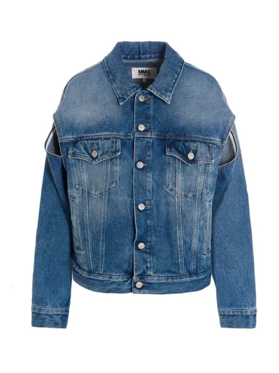 Mm6 Maison Margiela Washed-effect Button-up Denim Jacket In Medium Wash