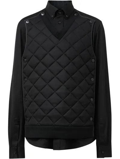 Burberry Classic Fit Detachable Quilted Panel Silk Jersey Shirt In Black