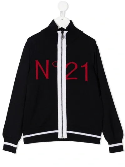 N°21 Teen Intarsia-knit Logo Jacket In Blue