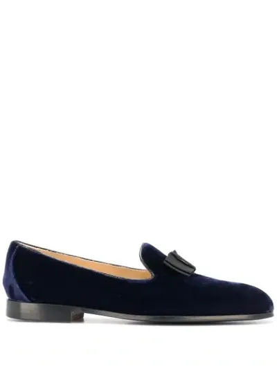 Doucal's Bow Front Velvet Loafers In Blue