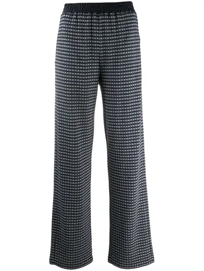 Emporio Armani Check Print Straight Leg Trousers In Blue