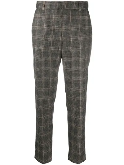 Peserico Checked Slim Fit Trousers In Brown