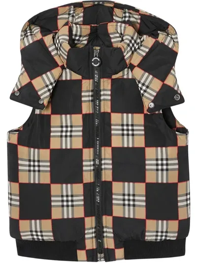 Burberry Kids' Check-print Puffer Gilet In Black