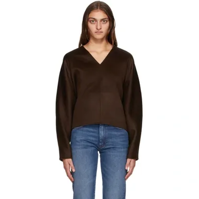 Totême Brown Wool Rennes V-neck Sweater In 899 Dk Brwn