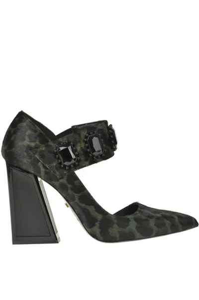 Kat Maconie Animal Print Haircalf Mary Jane Pumps In Dark Green