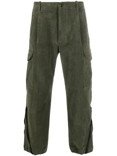 Nine In The Morning Cropped Corduroy Cargo Pants In Green