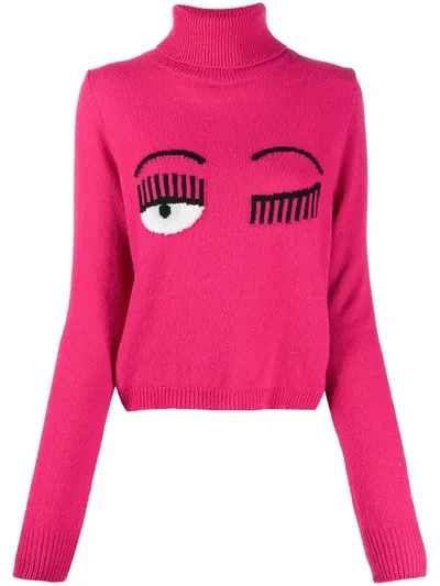 Chiara Ferragni Flirting Roll Neck Jumper In Pink