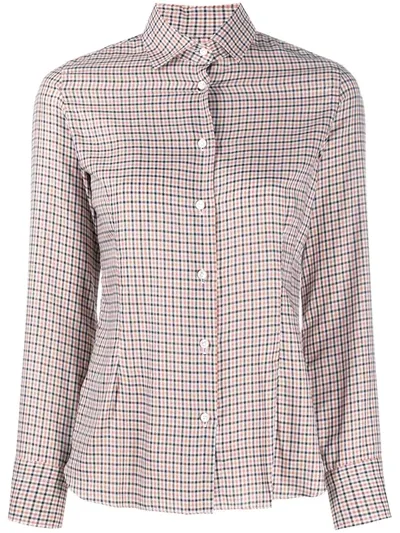 Barba Check Print Pintuck Shirt In Brown