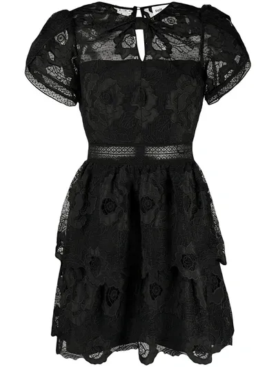 Self-portrait Lace Guipure Tiered Mini Dress In Black