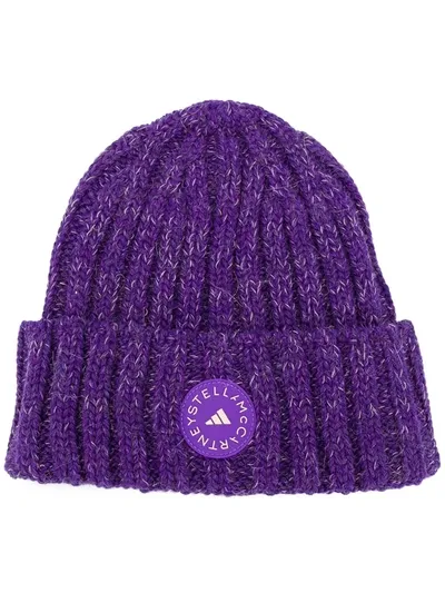 Adidas By Stella Mccartney Rib-knit Beanie Hat In Blue