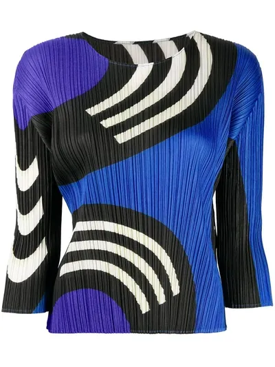 Issey Miyake Women's Record Printed Long-sleeve Top In Sapphire Blue