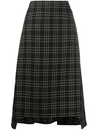 Alexander Mcqueen Checked Wool Midi Skirt In Black