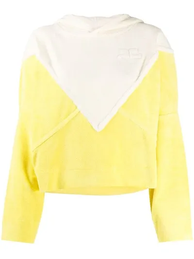 Courrèges Bi-colour Hooded Towelling Sweatshirt In Yellow