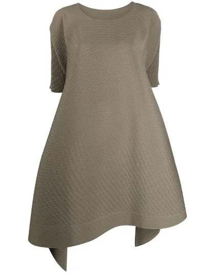 Issey Miyake Textured Asymmetric Dress In Brown