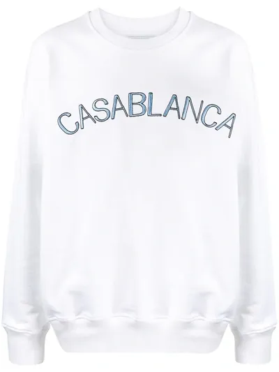 Casablanca Embroidered Logo Crew Neck Sweatshirt In White