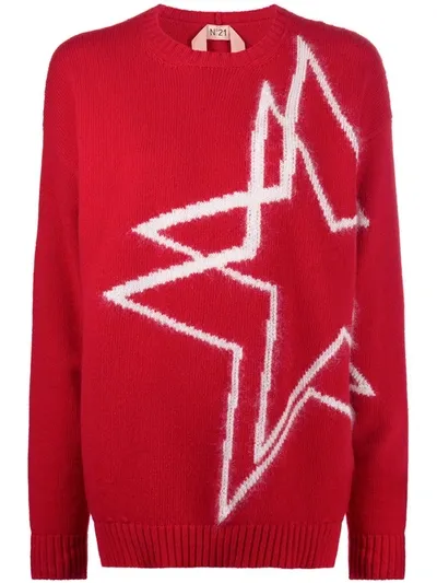 N°21 Star Motif Jumper In Red