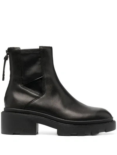 Ash Moody Chunky Sole Lace Up Leather Ankle Boots In Black