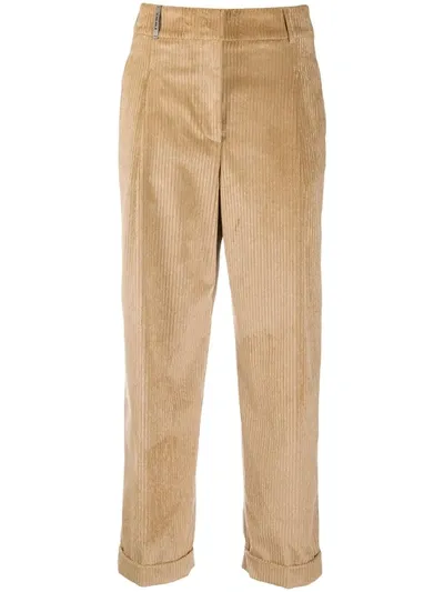 Peserico Cropped Corduroy-detail Trousers In Brown