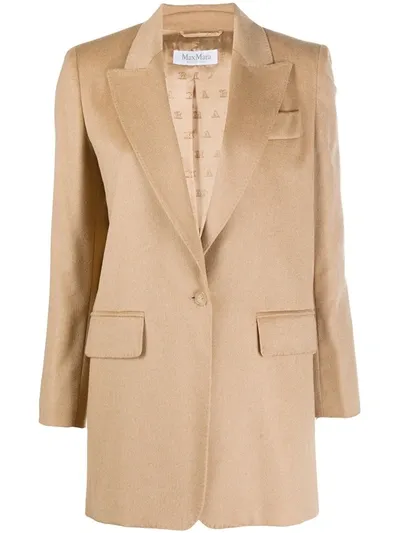 Max Mara Crop-sleeve Single-breasted Blazer In Nude