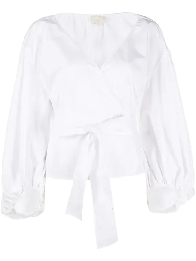 Michael Michael Kors Puff Sleeve Wrap Top In White