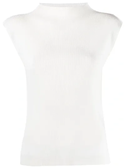 Issey Miyake Plissé Top In White