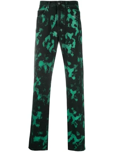 Msgm Tie-dye Print Straight Leg Jeans In Black